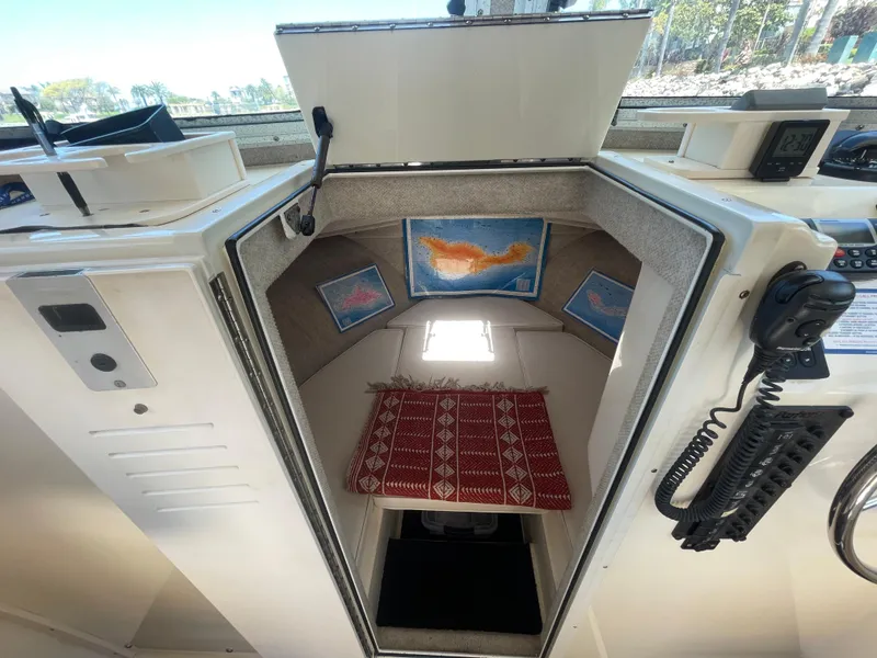 Slide: The Image of 2008 Parker 2520 XL Sport Cabin interior with red patterned rug and wall art. - 26