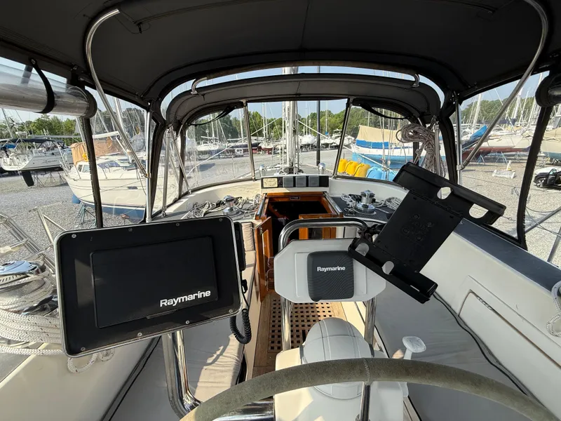 Slide: The Image of Cockpit of 1997 Westerly Oceanlord yacht with Raymarine navigation equipment. - 13