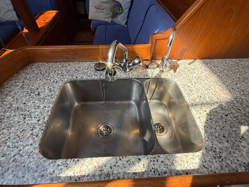 Slide: The Image of Stainless steel sink in 1997 Westerly Oceanlord yacht kitchen with granite countertop. - 35