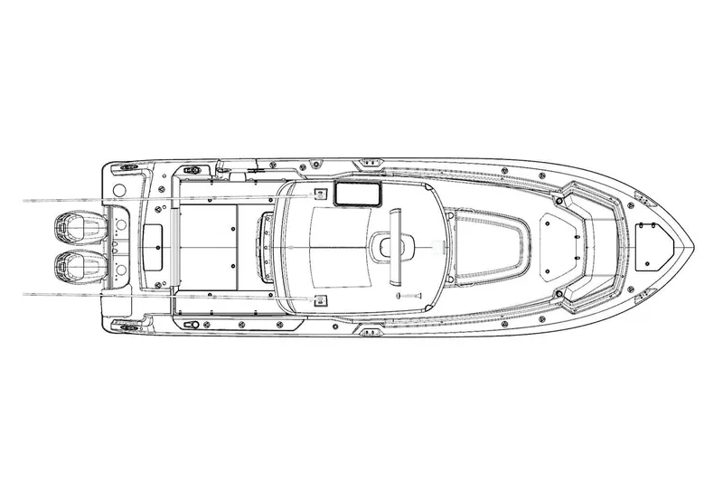 Slide: The Image of Top view schematic of 2018 Boston Whaler 330 Outrage boat design. - 46
