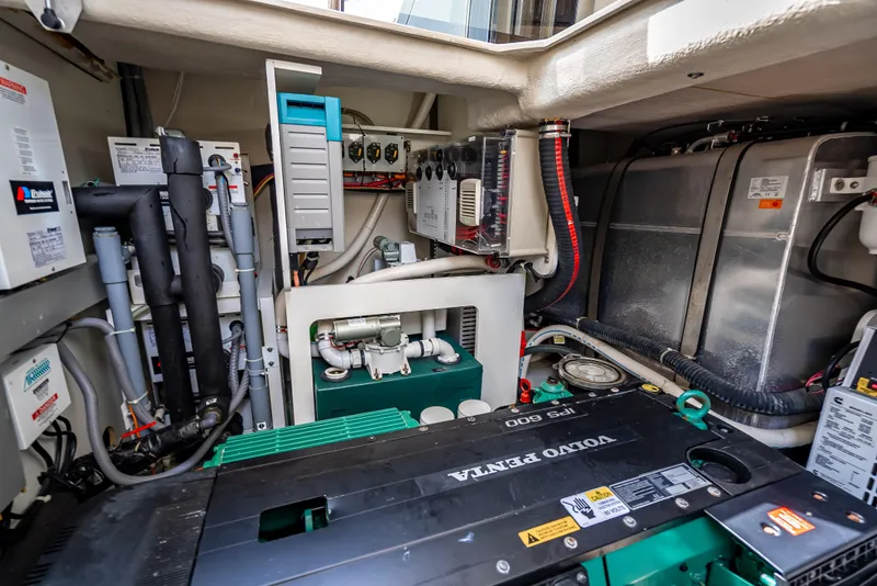Slide: The Image of Engine room of 2015 Beneteau Monte Carlo 5 yacht, featuring Volvo Penta components. - 8