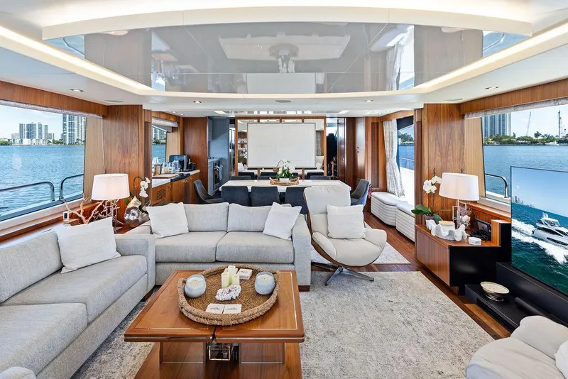 Slide: The Image of Luxurious interior of 2019 Sunseeker 86 Yacht with modern furnishings and elegant decor. - 52