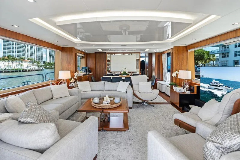 Slide: The Image of Luxurious interior of 2019 Sunseeker 86 Yacht with modern furnishings and elegant decor. - 53