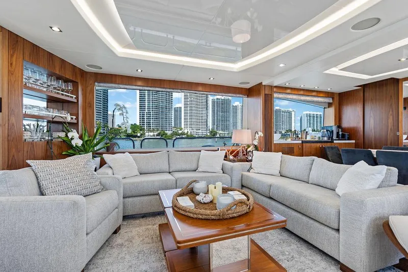 Slide: The Image of Luxurious interior of 2019 Sunseeker 86 Yacht with elegant seating and wooden accents. - 55
