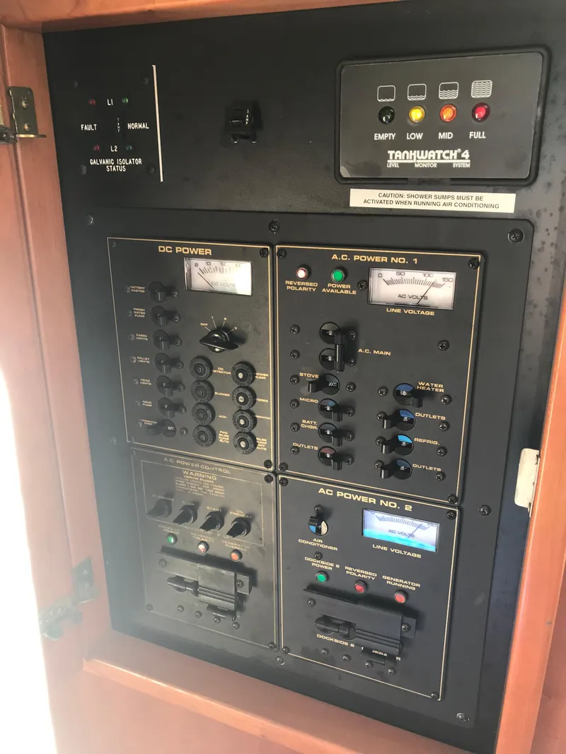 Slide: The Image of Electrical panel of a 2005 Rampage 30' Express Sportfish boat. - 35