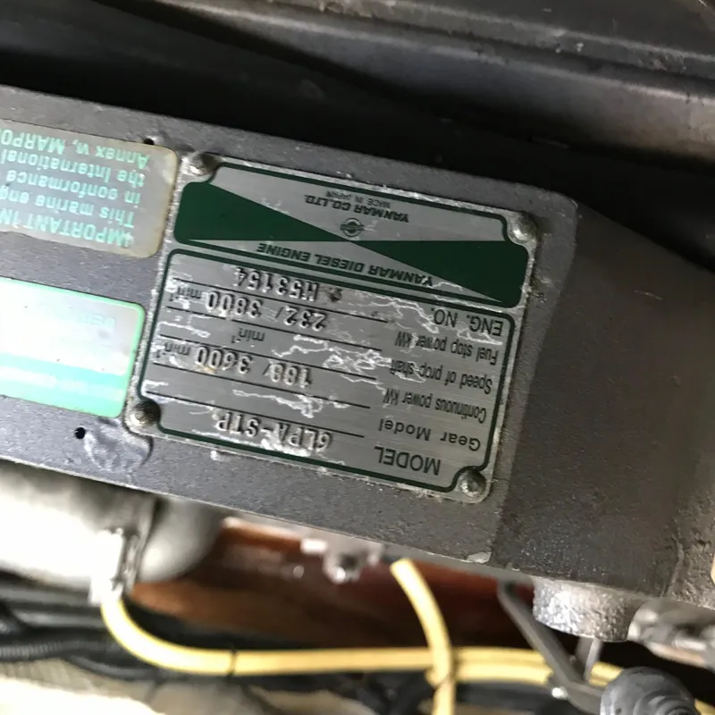 Slide: The Image of Engine label on a 2005 Rampage 30' Express Sportfish boat. - 4