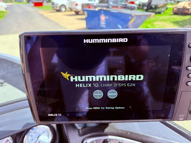 Slide: The Image of Humminbird Helix 10 GPS display on 2018 Lund 1675 Impact Sport boat dashboard. - 19