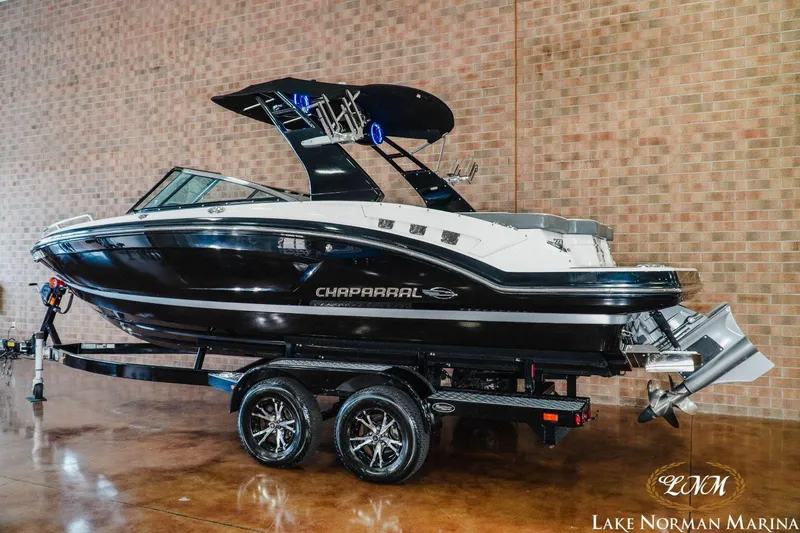 Slide: The Image of 2016 Chaparral 227 SSX SURF boat on trailer at Lake Norman Marina. - 6