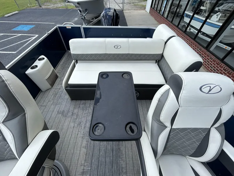 Slide: The Image of Interior of a 2020 Veranda VP22VLC pontoon boat with seating. - 7