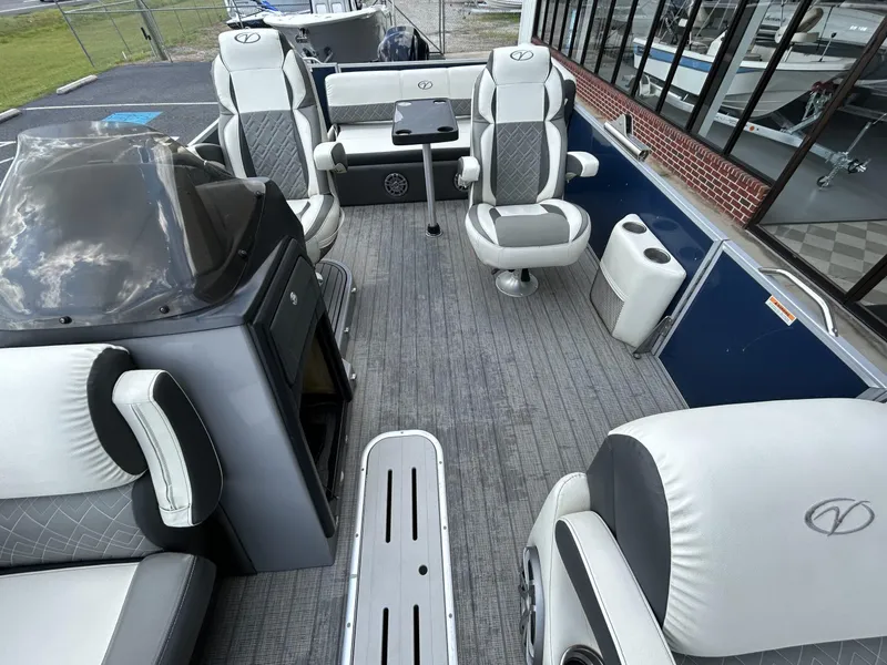 Slide: The Image of Interior of a 2020 Veranda VP22VLC pontoon boat with luxurious seating. - 8