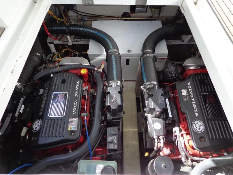 Slide: The Image of Engine compartment of 2008 Cruisers Yachts 330 Express with Volvo Penta engines. - 9