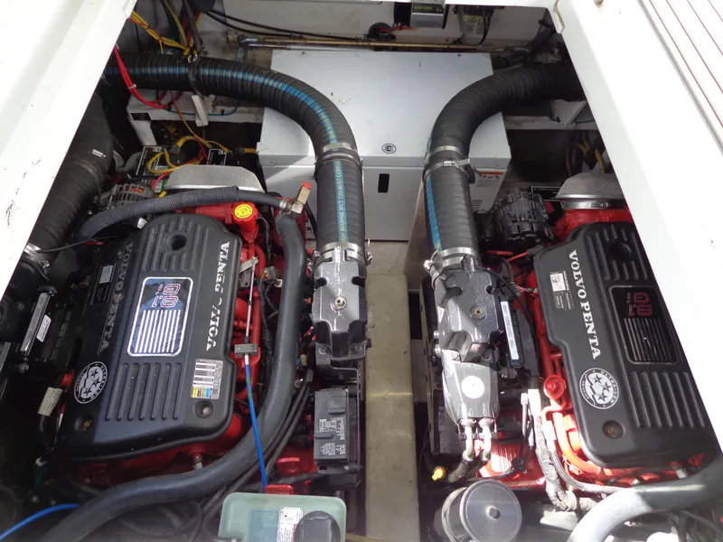 Slide: The Image of Engine compartment of 2008 Cruisers Yachts 330 Express with Volvo Penta engines. - 10