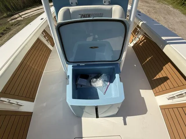 Slide: The Image of 2023 Pathfinder 2700 Open boat with open storage compartment on deck. - 47