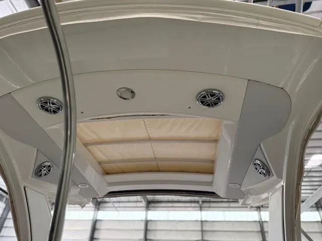 Slide: The Image of 2020 Formula 350 Sun Sport boat interior ceiling with speakers and lighting. - 13