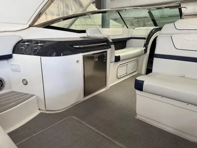 Slide: The Image of 2020 Formula 350 Sun Sport boat interior with sleek seating and modern amenities. - 20