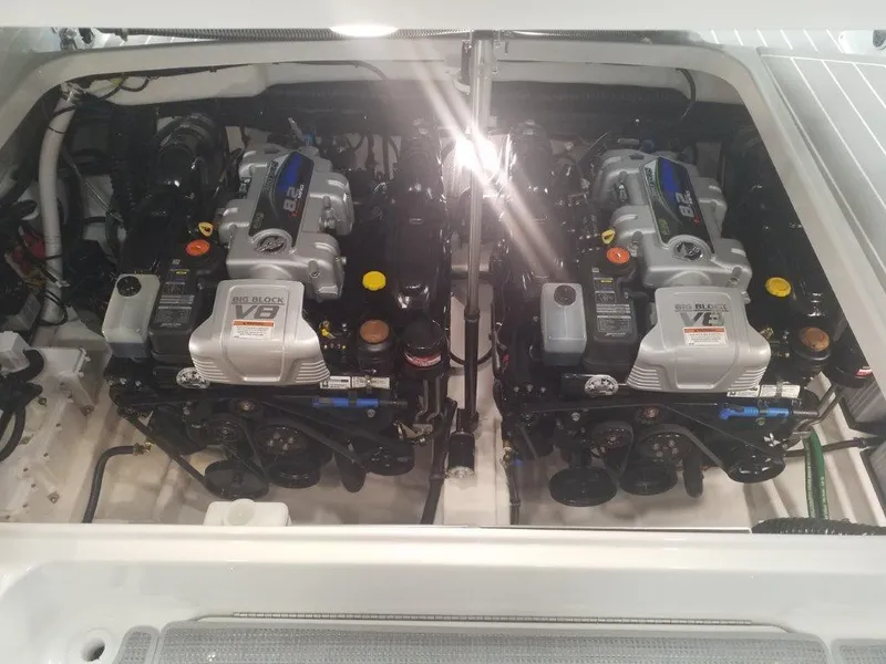 Slide: The Image of Twin engines in a 2020 Formula 350 Sun Sport boat, showcasing powerful V8 performance. - 43
