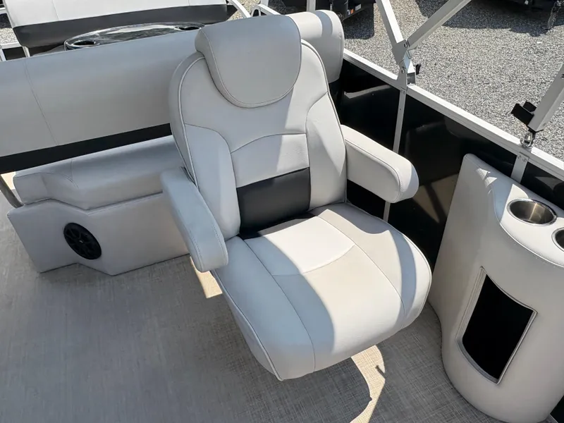 Slide: The Image of Luxurious seating on 2020 G3 SunCatcher boat with cup holder and speaker. - 11