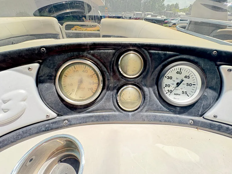Slide: The Image of Dashboard of 2020 G3 SunCatcher boat with speedometer and gauges. - 27