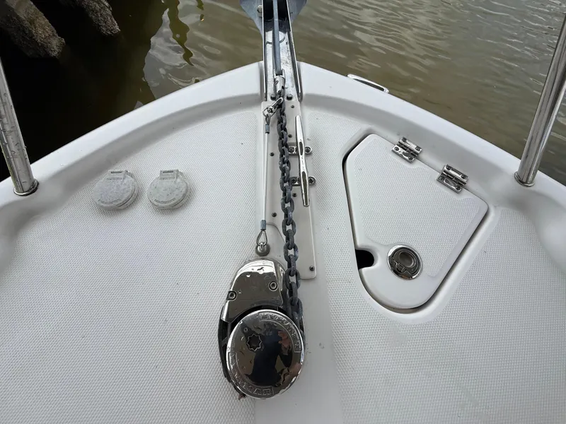 Slide: The Image of 2013 Robalo R245 Walkaround boat anchor chain and deck details. - 48
