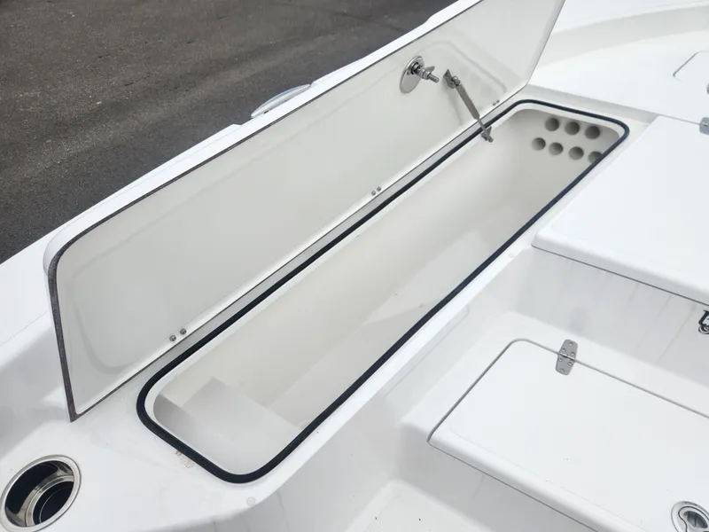 Slide: The Image of Open storage compartment on 2025 BlackJack 256 Bay boat. - 9