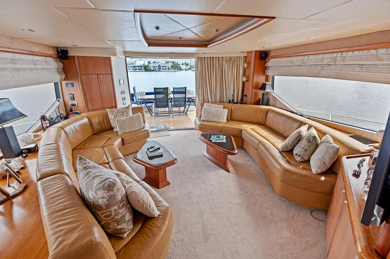 Slide: The Image of Luxurious interior of a 2006 Sunseeker 75 Yacht with elegant leather seating. - 24