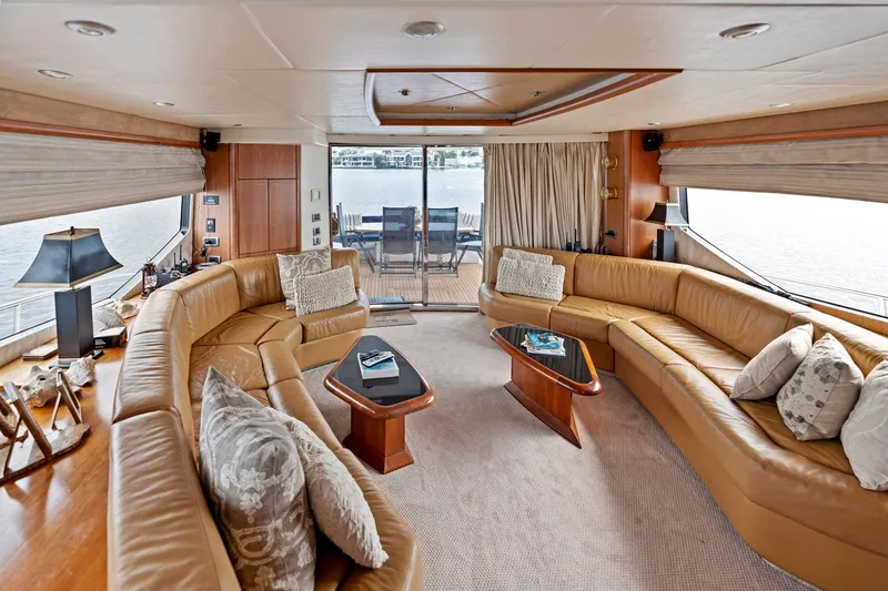 Slide: The Image of Luxurious interior of a 2006 Sunseeker 75 Yacht with elegant leather seating. - 26
