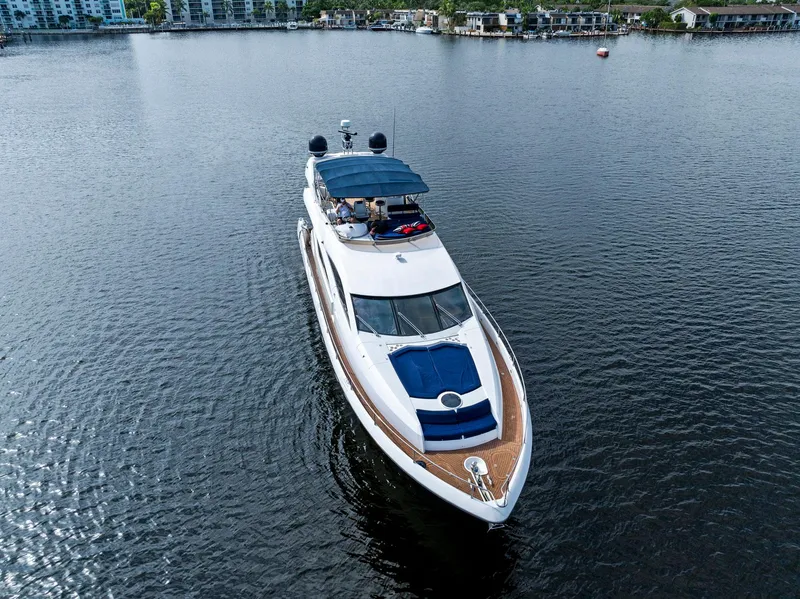 Slide: The Image of Sunseeker 75 Yacht 2006 cruising on calm waters, aerial view. - 5