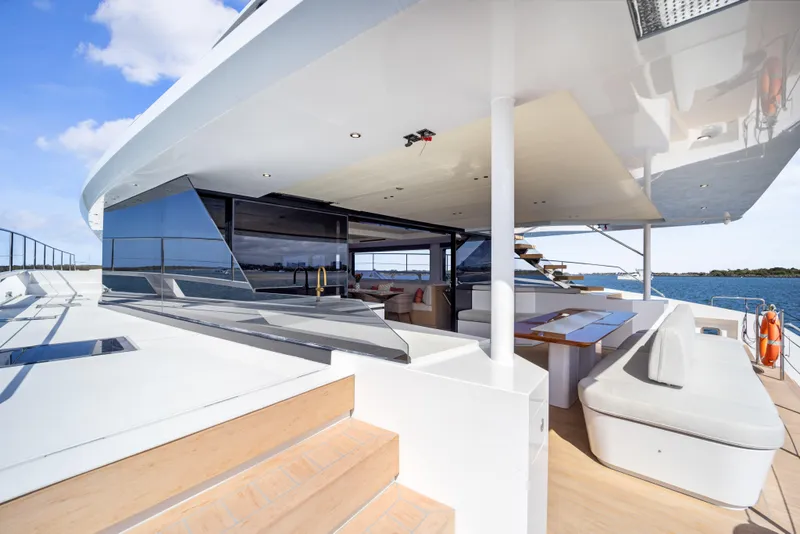 Slide: The Image of Luxurious 2026 McConaghy 82P yacht deck with modern design and ocean view. - 36