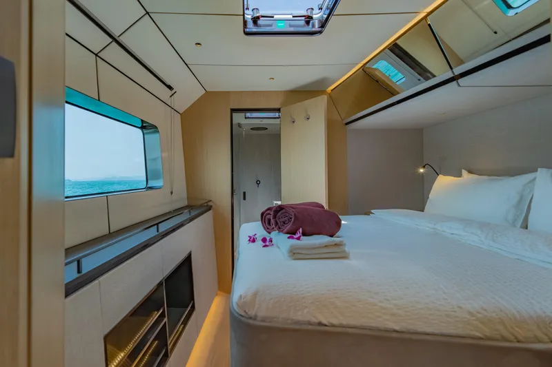 Slide: The Image of Luxurious McConaghy MC75 2026 yacht cabin with modern design and ocean view. - 15