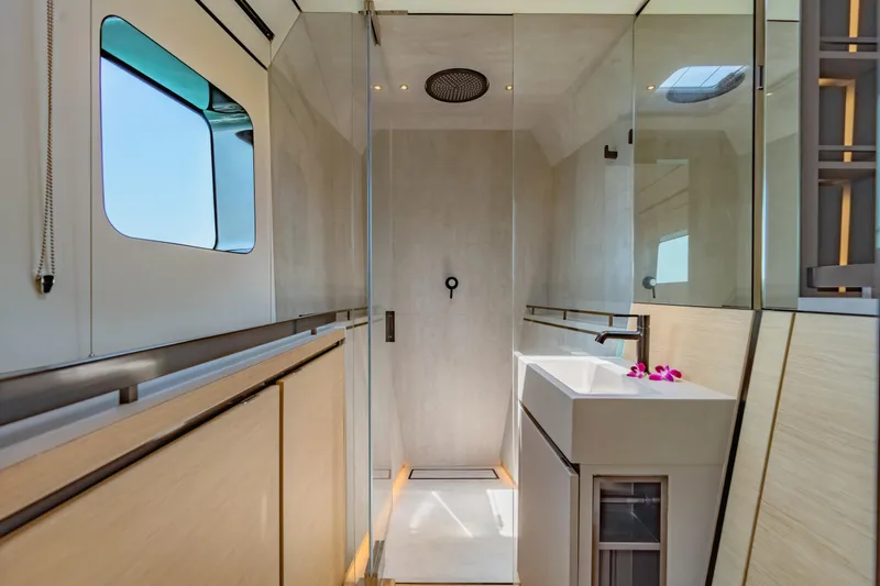 Slide: The Image of Luxurious bathroom in 2026 McConaghy MC75 yacht with modern shower and sleek design. - 16