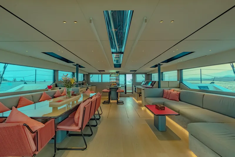 Slide: The Image of Luxurious interior of 2026 McConaghy MC75 yacht with modern seating and panoramic windows. - 5