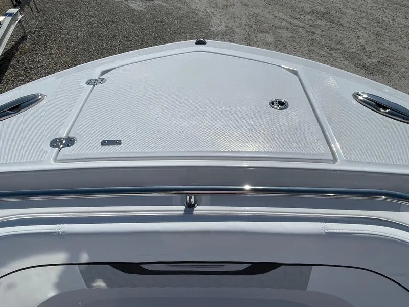 Slide: The Image of 2025 Blackfin 272CC boat deck, featuring sleek design and stainless steel fittings. - 10