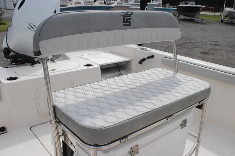 Slide: The Image of 2024 Carolina Skiff 21 LS boat seat with stylish gray upholstery. - 16