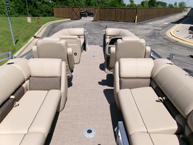 Slide: The Image of 2025 Sun Tracker Party Barge 22 DLX with spacious seating and modern design. - 5