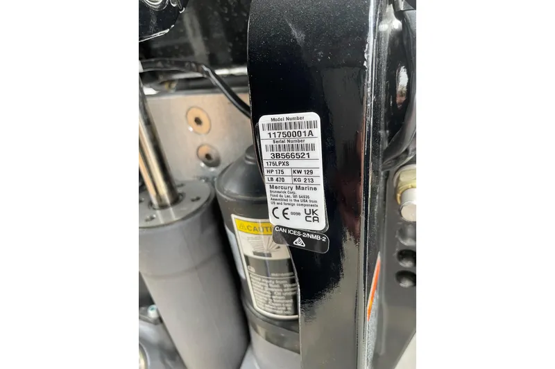 Slide: The Image of Label on 2025 Mako 18 Pro Skiff Backwater Edition, displaying model and serial numbers. - 84