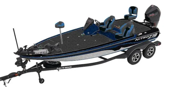 Slide: The Image of 2025 Nitro Z19 boat on trailer, featuring sleek design and modern seating. - 9