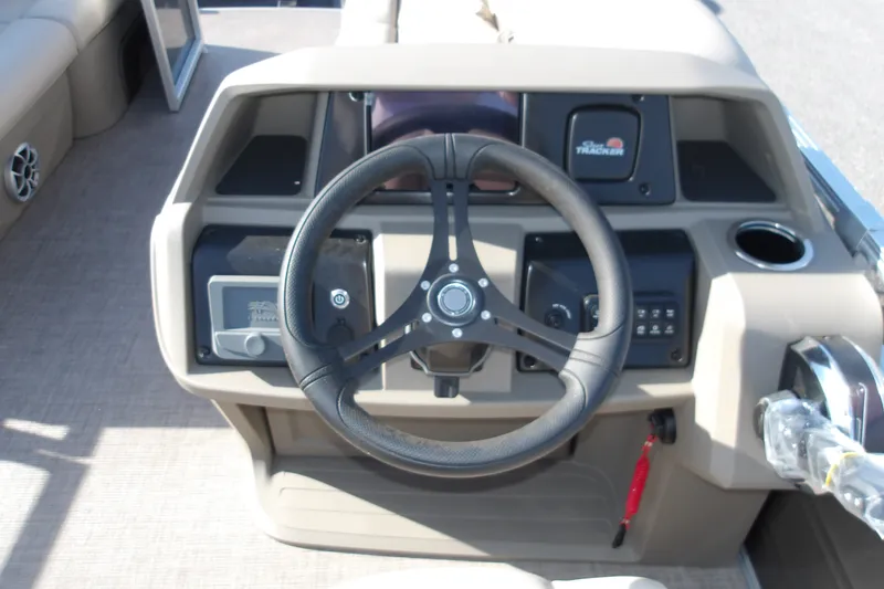 Slide: The Image of Steering console of 2025 Sun Tracker Party Barge 22 RF DLX pontoon boat. - 20