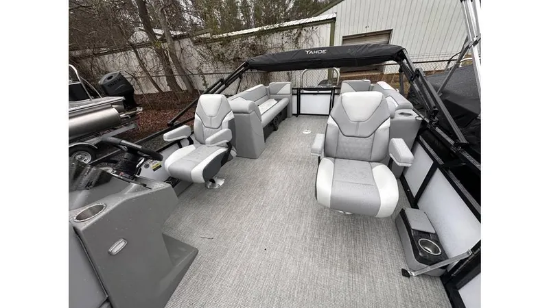 Slide: The Image of 2025 Tahoe Pontoon Sport 85 Quad Lounger with spacious seating and modern design. - 4
