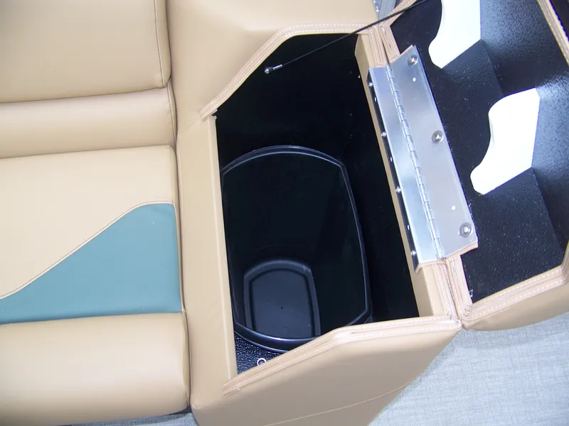 Slide: The Image of 2025 Avalon Venture Rear Fish boat seat with integrated storage compartment. - 11