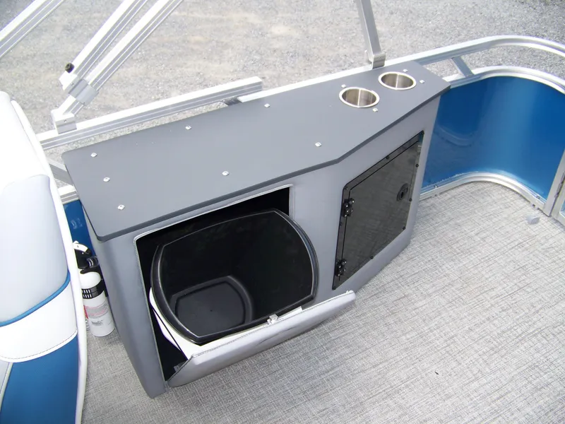 Slide: The Image of Interior of 2025 Avalon VENTURE 85 Cruise Rear Bench with storage and cup holders. - 11