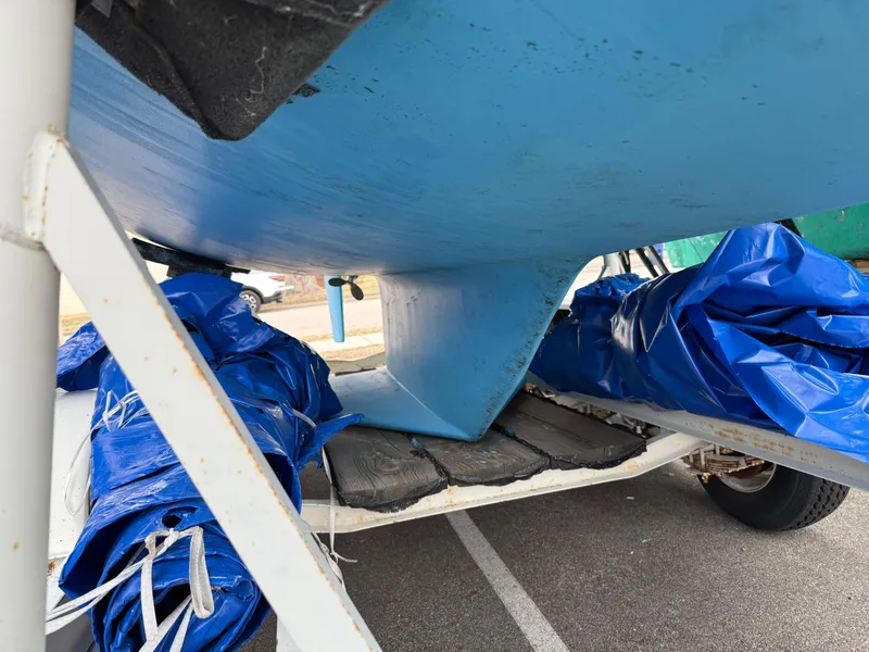 Slide: The Image of Underneath view of a 1998 Catalina 28 MkII sailboat on a trailer. - 3