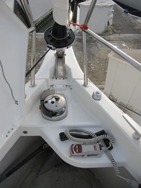 Slide: The Image of 2024 Jeanneau Sun Odyssey 410 sailboat deck with winch and control panel. - 34