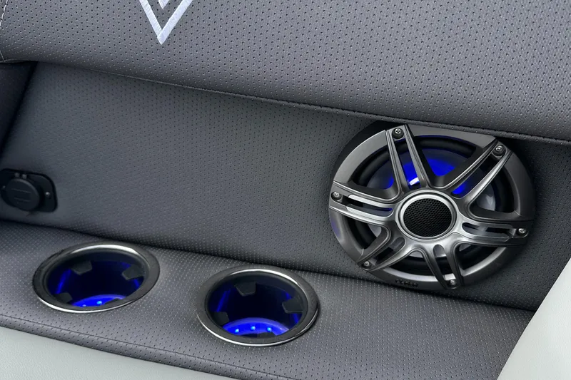 Slide: The Image of 2025 Viaggio Lago X-S interior with speaker and illuminated cup holders. - 22