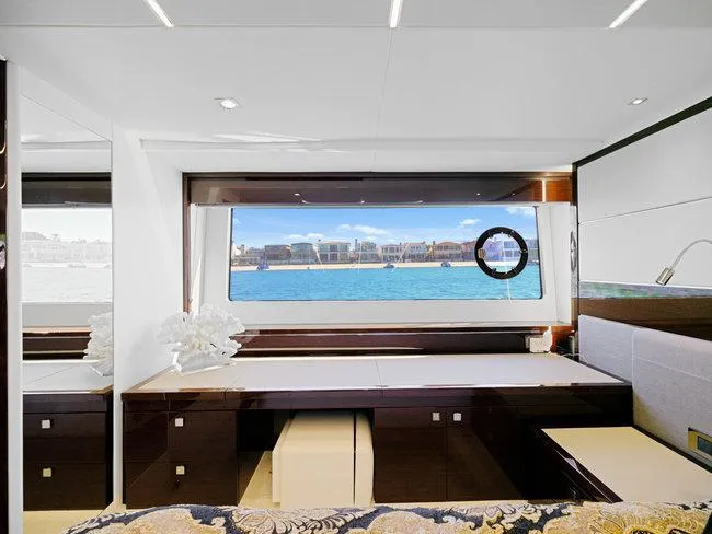 Slide: The Image of Luxurious interior of 2018 Sunseeker Predator 74 yacht with ocean view through large window. - 35