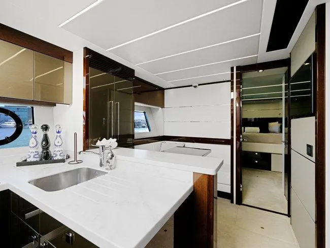 Slide: The Image of Luxurious kitchen interior of 2018 Sunseeker Predator 74 yacht with modern design. - 19