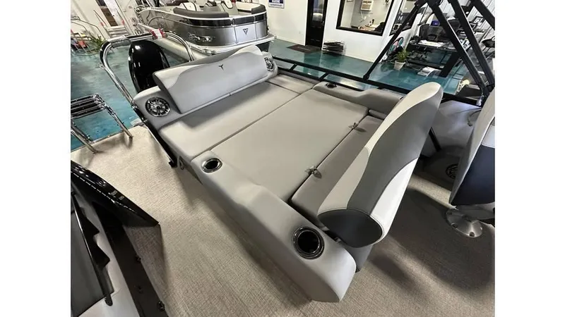 Slide: The Image of 2025 Tahoe Pontoon LTZ Versatile Rear Lounger with spacious seating and modern design. - 6