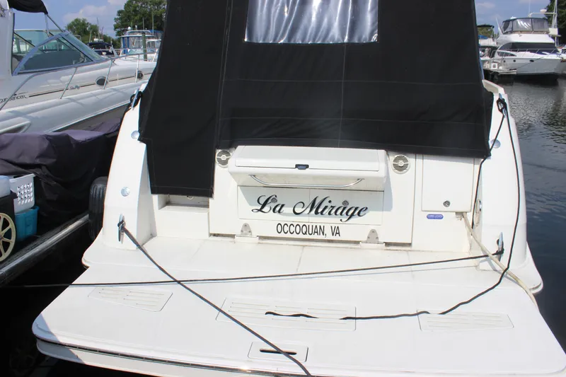 Slide: The Image of 2017 Sea Ray Sundancer 400 yacht docked, named "La Mirage," located in Occoquan, VA. - 27