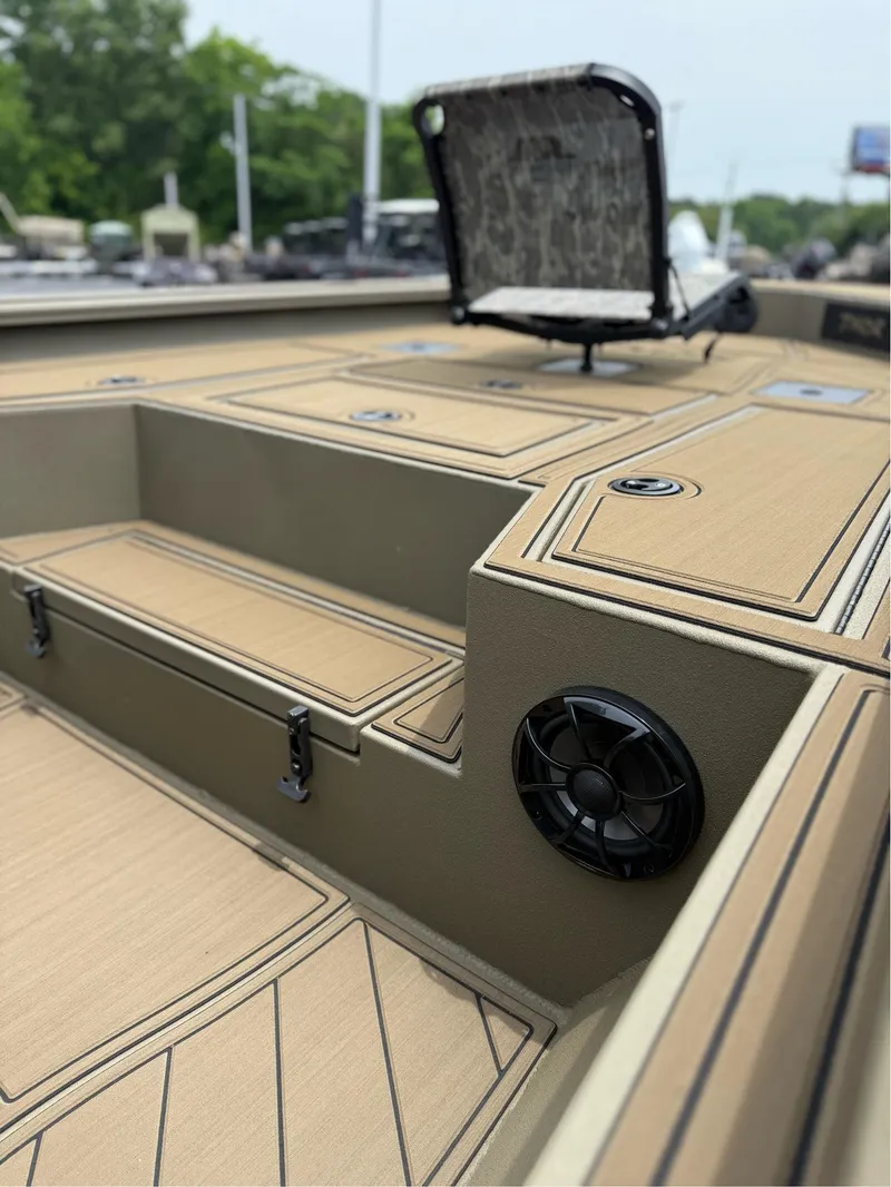 Slide: The Image of 2025 Thor Lake Hammer 1900CC boat interior with seating and speaker detail. - 17