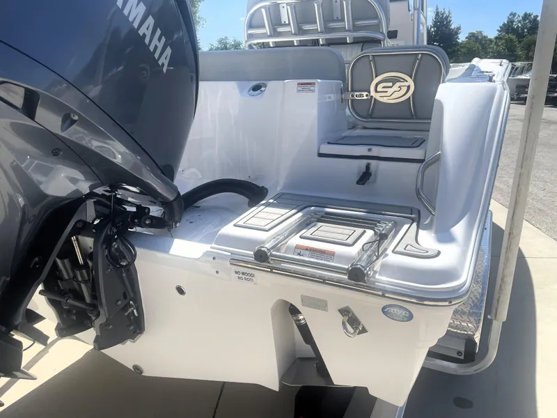 Slide: The Image of 2023 Sea Fox 228 Commander boat with Yamaha engine, rear view. - 14