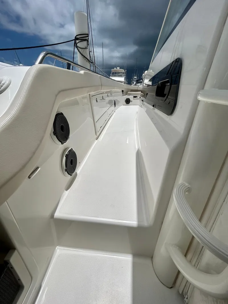 Slide: The Image of 2019 Boston Whaler 420 Outrage deck view with sleek design and modern features. - 6